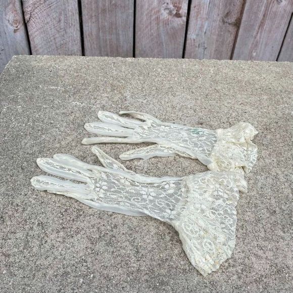 Vintage Accessories - SOLD Vintage Lace Gloves of Meyers Make USA Size 7 Bundle of 2 Sheer